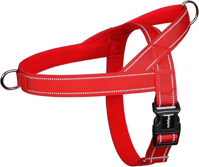 rabbitgoo Dog Harness No Pull, Quick Fit for Large Dogs with Soft Padded Handle, Chest Adjustable Reflective Pet Vest, No Choke Escape Proof for Walking Training, Red XL
