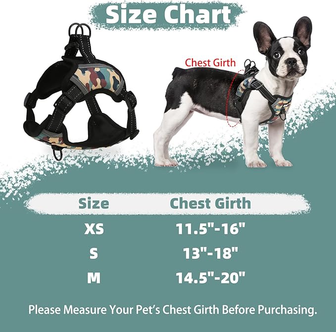 PUPTECK No Pull Dog Harness Small Sized Dog, Adjustable Reflective Escape Proof Easy Control, Comfortable Soft Padded Step in Pet Vest Harness, Camouflage, S