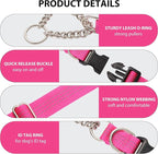 Martingale Dog Collar with Quick Release Buckle Steel Chain No Pull Training Reflective Collar for Medium Large Dogs(Pink, Large)