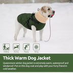 Queenmore Dog Jacket, Dog Coats for Large Dogs, Large Pet Coat with Harness Built in, Thick Fleece Snow Jacket for Extra Large Breeds, Waterproof Windproof Pet Apparel Cold Weather, ArmyGreen 3XL