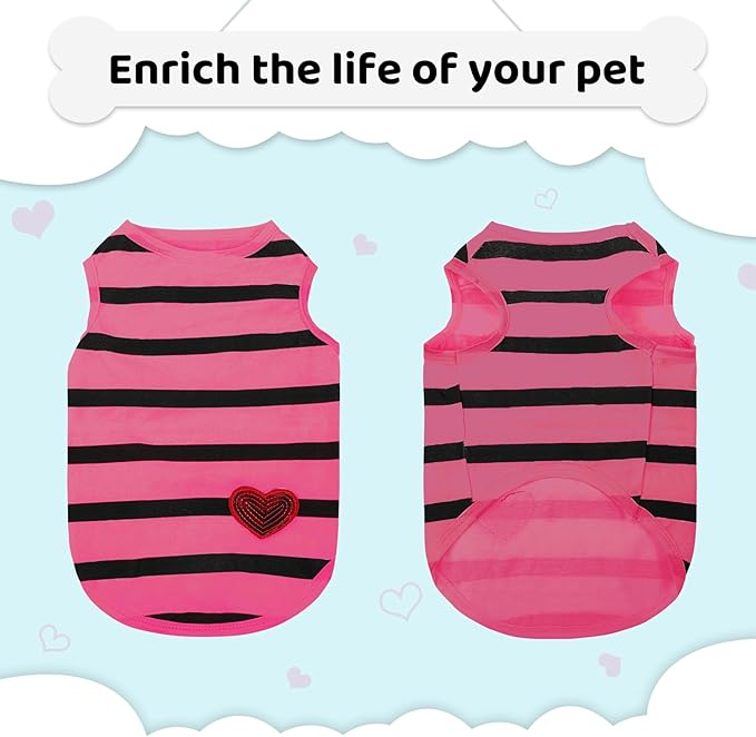 Dog Striped T-Shirts, Dog Vest, Pet Apparel, Tee Shirts, Suitable for Small, Medium, Large Pets, French Bulldog, Bichon, Rose L