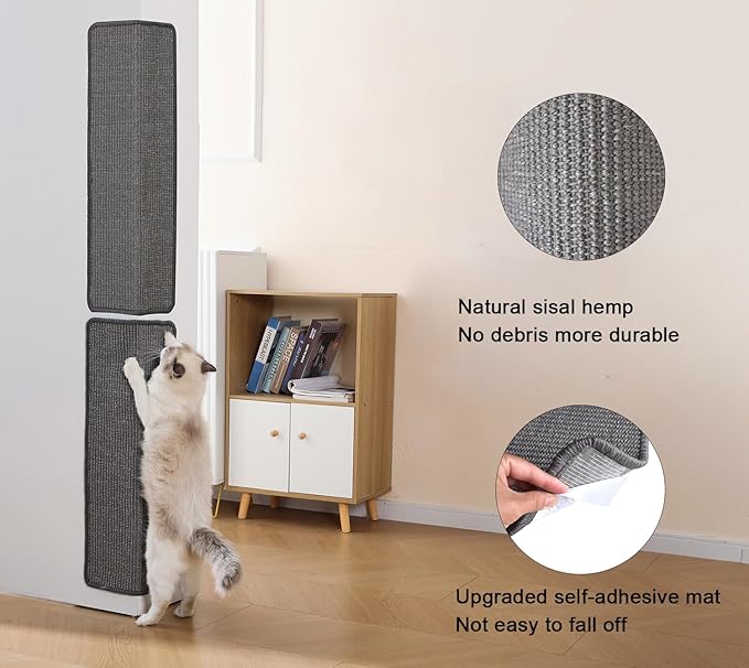 2Pcs 25.9x11.8 Inch Sisal Cat Scratching Mat,Wall Corner Cat Scratcher,Self-Adhesive Scratch Mat for Floor,Horizontal and Vertical Cat Scratcher Pad