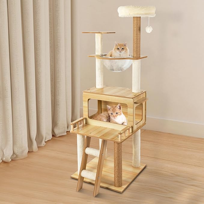 Cat Tree Tower for Indoor Cats 5-Tier Cat Tower Scratching Post Cat Climbing Frame with Climbing Steps and Swing Ball Pet Condo Cat Cage (53 * 53 * 28(cm))