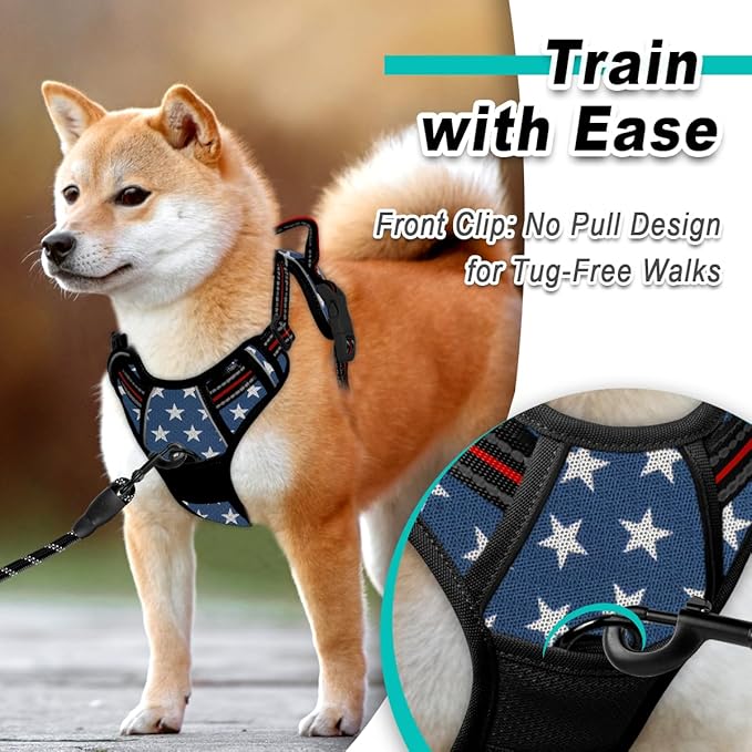 BARKBAY Dog Harness No Pull Mesh for Large Dogs - Adjustable, Reflective, Comfortable, No Choke, Heavy-Duty - Perfect for Outdoor Training, Walking, and Hiking - Strong & Durable - L & Blue Star Mesh
