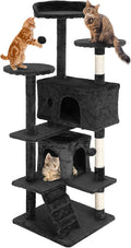 24/7 Shop at Home Court 54 inch Multi-Level Cute Cat Tree Tower with Dangling Ball and Scratching Posts for Indoor Cats Adults, Kitten Supplies, Pet House, Dark Gray