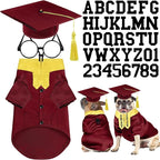 5 Pcs Dog Graduation Costume Set Include 2026 Pet Graduation Gown with Stole Puppy Grad Cap Lensless Glasses DIY Letter Stickers for Dogs Cats Holiday Costume Accessory(Maroon Yellow,M)