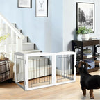 ZJSF Freestanding Foldable Dog Gate for House Extra Wide Wooden White Indoor Puppy Gate Stairs Pet Gates Doorways Pet Gate Tall Dog Fence 2 Panels