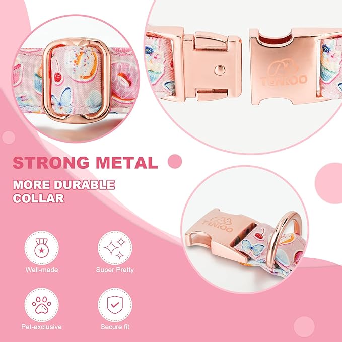 Tunkoo Pink Dog Collar with Bow Tie Cute Cake - Durable, Adjustable, and Stylish Pet Collar Available in Small Medium Large S