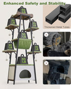 74-Inch Modern Cat Tree Tower for Large Cats, Multi-Level Cat Tower with Scratching Board, Large Perch, Hammock, Removable Pads, Green