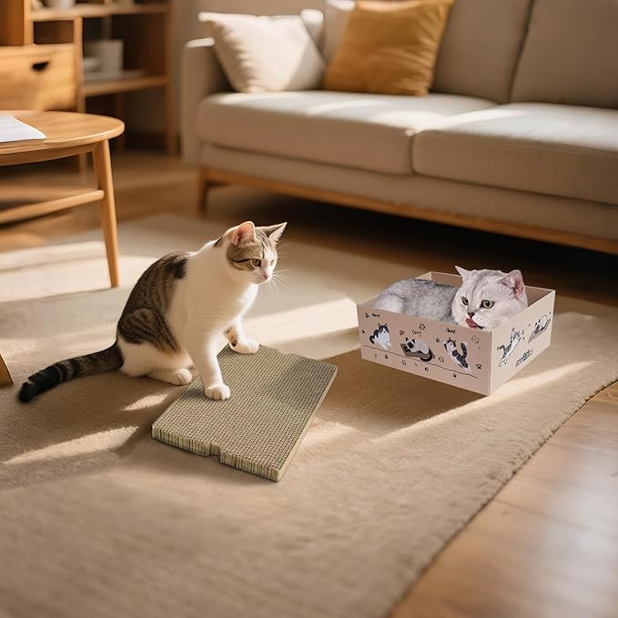 Large Cat Scratcher Pad with Box, Reversible Corrugated Cardboard Scratch Pad, Kitten Scratching Board with Catnip, Durable Recycle Scratching Pads, 5 Pack, M