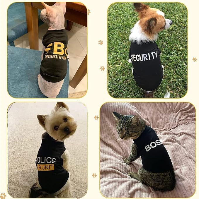 Dog Shirts 4 Pack Cat Apparel Costumes for Cosplay，Breathable Pet T-Shirts，Summer Clothes K9 Security Boss FBI Vest for Dogs Puppy Boy Girl (L, Black)
