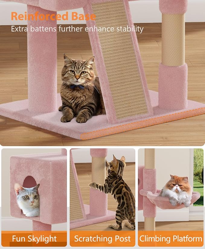 Cat Tree Tower for Indoor Cats Large Adult,Cute/Tall Modern Cat Tree for Big Cats 20 lbs,Plush Multi-Level Cat Condo with Scratching Posts,Hammock, Dangling Ball (Soft Pink, 36 inch)