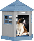 Fancyango Sturdy Dog House Indoor Outdoor for Small Medium Dogs, Weatherproof Puppy Shelter with Elevated Floor & Air Vents, Easy Clean and Assemble (Blue, 36.61" L x 29.5" W x 37.4" H)