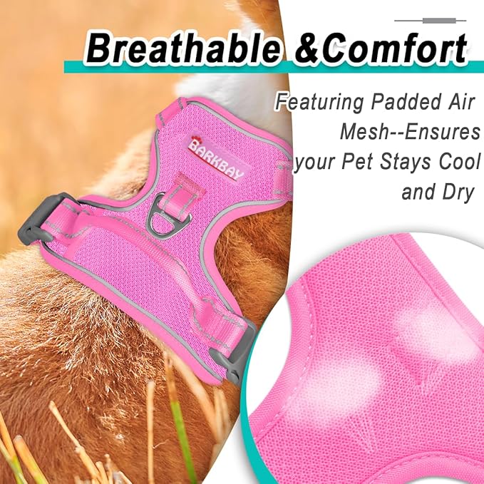 BARKBAY Dog Harness No Pull Mesh for Large Dogs - Adjustable, Reflective, Comfortable, No Choke, Heavy-Duty - Perfect for Outdoor Training, Walking, and Hiking - Strong & Durablee - XL & Pink Mesh