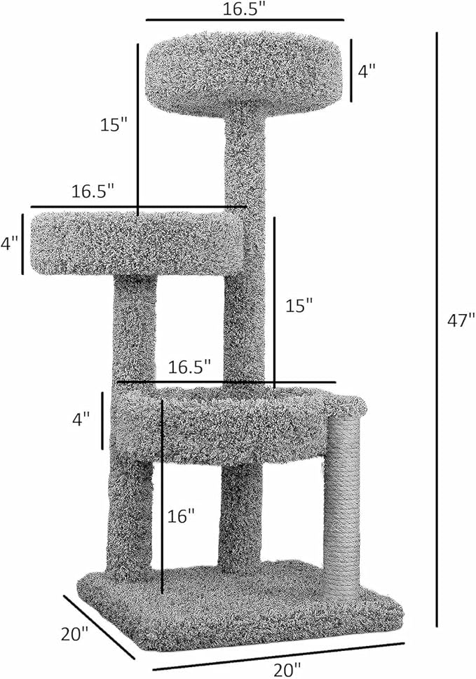 Maykoosh Rustic Recluse Large Cat Tower with Easy to Access Spacious Perches, Carpet Upholstered Cat Tree for All Cat Breeds, Multi-Perch Cat Tree with Sisal Rope Scratch Post Multicolor
