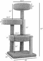Maykoosh Rustic Recluse Large Cat Tower with Easy to Access Spacious Perches, Carpet Upholstered Cat Tree for All Cat Breeds, Multi-Perch Cat Tree with Sisal Rope Scratch Post Multicolor