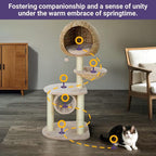 Happy & Polly 51" Rattan Cat Tree - Multi-Level Bird Nest Cat Tower for Indoor Cats, Cute Condo for Large Cats Easy to Assemble with Scratching Posts, Moder Cat Furniture Activity Center