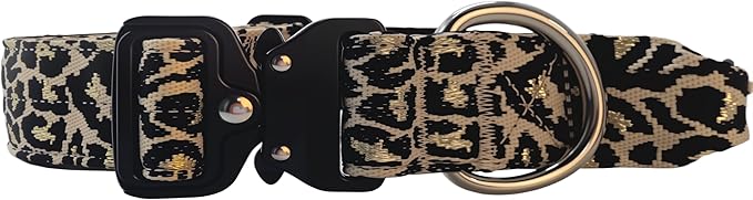 Heavy Duty Dog Collar with Unique Leopard Totem Design Adjustable Durable Nylon Collar, Metal Buckle for Large Dogs Bold Style for Training & Outdoor Adventures (Gold Leopard S)