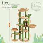 Cactus Cat Tree for Large Cats, 59" Tall Cat Tower with Spacious Condo, Large Hammock, Scratching Posts and 2 Perches, Sturdy Play House for Indoor Cats, Green