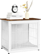 DWANTON Dog Crate Furniture with Cushion, Wooden Kennel Table with Double Doors, Indoor Dog House, Small/Medium/Large Size, 27.2" L, White+Rustic Brown