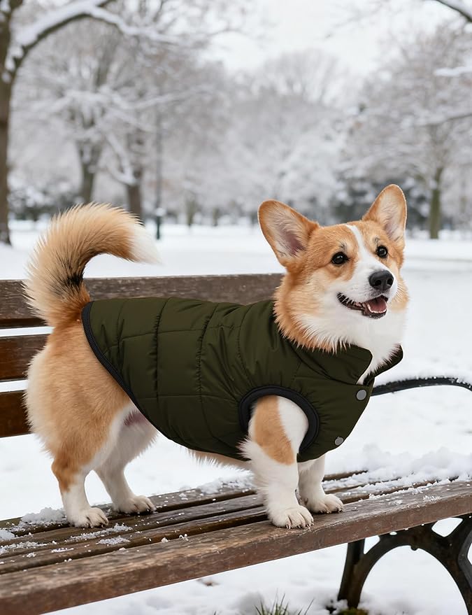 AURUZA Dog Winter Coat, Warm Waterproof Dogs Jacket Small Pet Vest for Medium Dogs Windproof Pet Fleece Vest Snow Jacket for Cold Weather(Army Green,XXL)