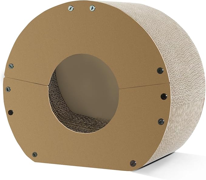 Cat Scratcher House, Cozy Cardboard Design, Safe and Secure for Kittens, Eco-Friendly,Plain Board (Circle)