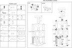 66.9 Inch Modern Cat Tower, Tall Wooden Cat Climbing Stand with Condo, Scratching Posts, Ladder, Hammock and Hanging Toys, Cat Condo with Acrylic Hammock for Multi-Cat Households
