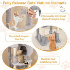 PETSITE 69 Inch Tall Cat Tree, Multi-Level Grey Cat Tower with Sisal Scratching Posts, Cat Condo, Basket Bed, Hammock, Basket Bed, and Hanging Toys, Modern Cat Tree Tower for Indoor Cats