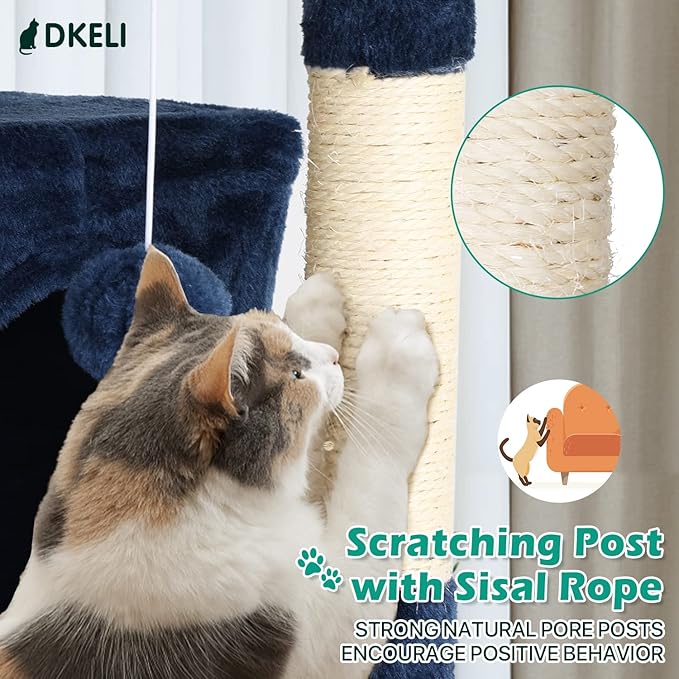 Cat Tree for Indoor Cats Cat Condo Cat Tower with Scratching Post Cat Tease Ball Perches Platform for Small and Medium Cats 54 Inch Multi-Level, Navy Blue
