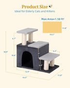 3-in-1 Pet Stairs for Cats, Dog Steps for Small Doggie Rabbits, 6.29''Depth Cat Stairs, Indoor Cat Ladders for High Bed for Pet's Joints, 1 Cat Condo Cave, Sisal Scratcher, Grey, Medium