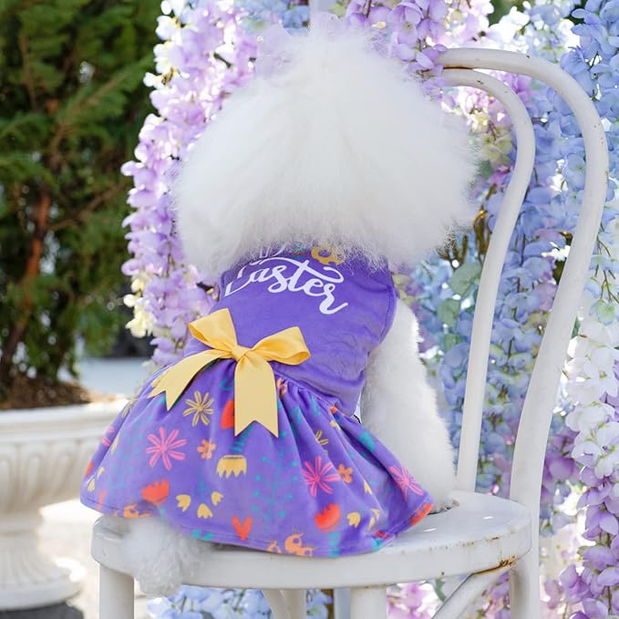 CuteBone Easter Dog Dress Velvet for Small Dogs Girl Flower Skirt Puppy Dresses Purple Dog Clothes CVA16XXS-D