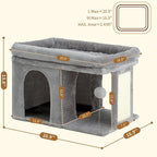 Heybly Cat Tree, 14 inch Cat Tower with Large Perch Bed and Cat Condo for Indoor Cats Large Adult, Cat House with Scratching Posts and Interactive Spring Balls for Your Kittens, Light Gray HCT203SW