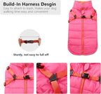 Geyecete Winter Warm Coat Waterproof Dog Winter Jacket with Harness Traction Belt,Windproof Pet Outdoor Jacket-Pink-L