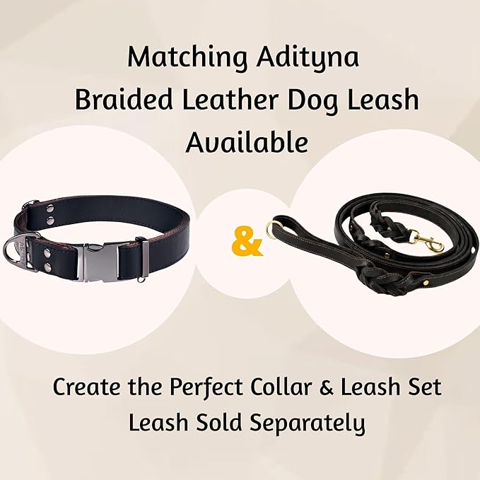 ADITYNA Leather Dog Collar with Metal Buckle - Heavy-Duty, Adjustable for Large & Extra Large Dogs - Walking & Training (Black, Fits 19-30" Necks)