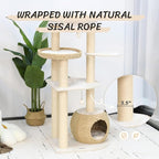 KAMABOKO Modern Cat Tree, 53" Tall Cat Trees for Indoor Cats w/Natural Sisal Scratching Posts, Hand-Woven Condo & Top Perch, Cat Tree for Kittens Climb Play & Rest