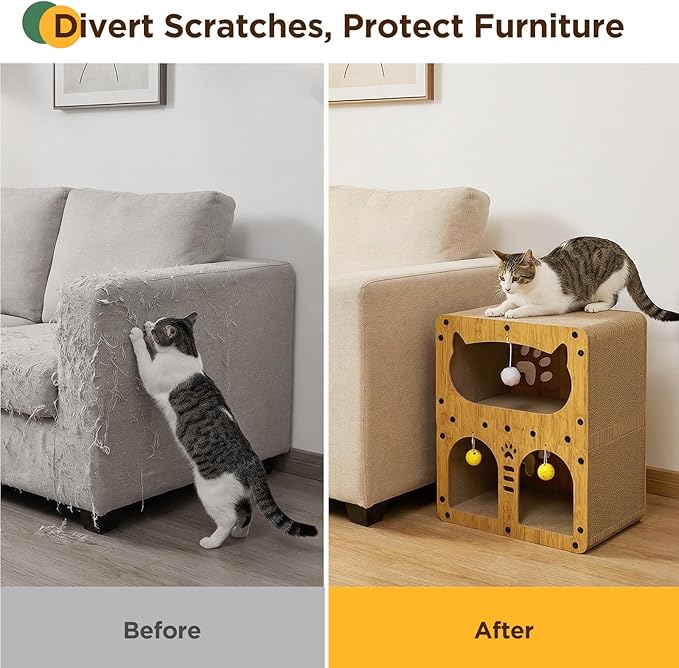 Gimars Cat Scratcher, Double Layer Cat Scratching Board Cardboard Cat Scratcher House for Indoor Cats, Large Cat Scratcher Bed for Scratch, Hide & Rest, Heavy Duty 20kg Load,51 x 43 x 28.5 cm