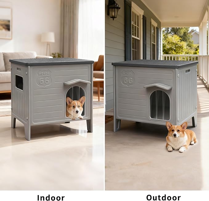 Dog House Outdoor Weatherpoof Plastic Dogs Houses Indoor Waterproof Stray/Pet Dog Shelter Outside for Medium and Small Dogs