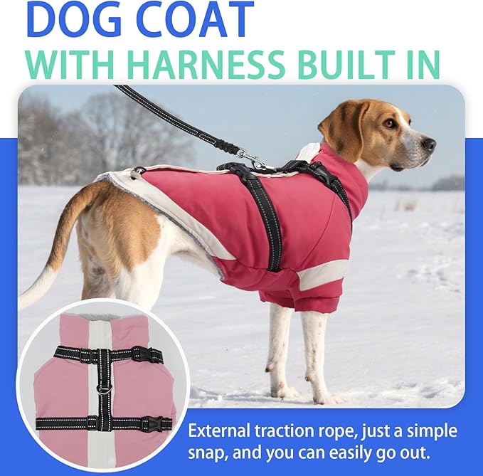 MIGOHI Snowproof Dog Jacket with Harness Reflective Small Dog Coat with Sleeves,Waterproof Fleece Winter Puffer Jacket for Dogs,Turtleneck Puppy Coats for Dogs Chilly Day,S,Pink
