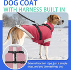 MIGOHI Ultra Thick Dog Jacket,Reflective Medium Dog Coat with Harness Built in,Warm Pet Winter Coat Zip Up Puffer Jacket with Furry Collar for Medium Dogs with Legs Outdoor Adventure,L,Pink
