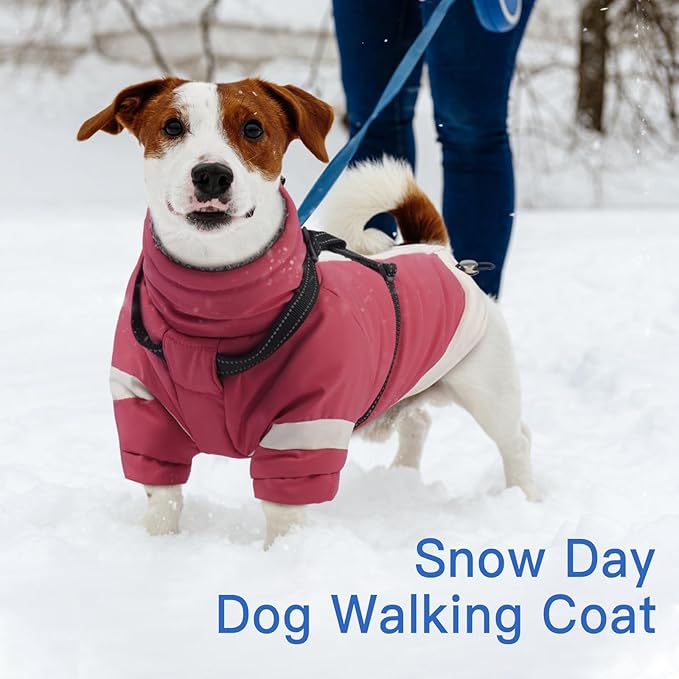 Turtleneck Dog Coat with Harness Built in - S,Soft Warm Lining | Adjustable Reflective Harness Coats for Small Dogs,Water-Repellent Snowsuit,Windproof & Cold-Resistant Jacket (Pink)