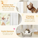 Tangkula 70 Inch Tall Cat Tree, Multi-Level Large Cat Tower with Sisal Scratching Posts, Plush Top Perch, 2 Condos, Hammock, 2 Dangling Balls, Cat Tree Tower for Indoor Cats Large Adults (Beige)