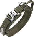 EXCELLENT ELITE SPANKER Tactical Dog Collar Nylon Adjustable Training Collar Military Dog Collar Heavy Duty Metal Buckle with Control Handle for Medium and Large Dogs with Patches(Ranger Green-L)