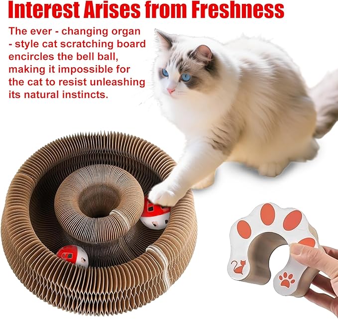 2-Pack Cat Scratcher Toy - Magic Organ Cat Scratching Board with Bell Balls for Indoor Cats Interactive Cardboard Cat Toy Scratcher Furniture Protection