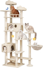 79inch Heavy Duty Cat Tree for Indoor Cats Large Adult, Tall Giant Cat Tower with Scratching Post, Large Perches, Cozy Cat Condos & Hanging Hammocks, Beige