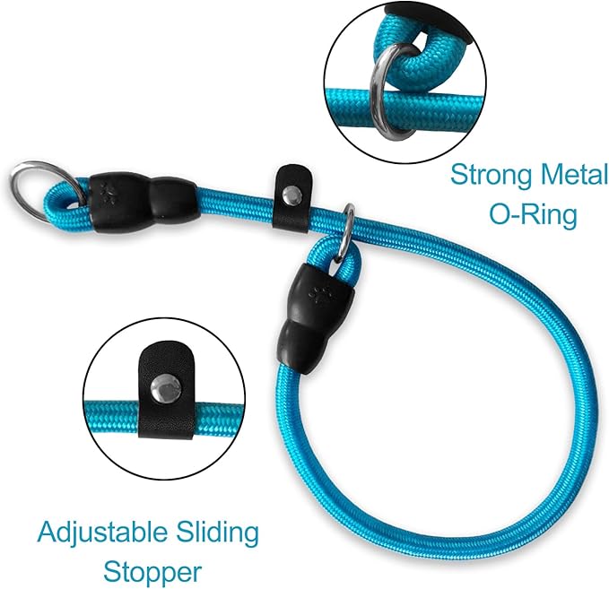 LOS ANDES Dog Slip Collar with Slidable Stopper, No Pull Choker Training Martingale Collar for Small Medium Large Dogs, Nylon, Blue, L (25 in x 12 mm)