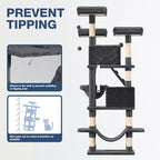 75" Large Cat Tree, Big Cat Tower for Indoor Cats, Tall Cat Tree with 3 Cushioned Perches, Sisal Scratching Posts, Cozy Basket, 2 Cat Condos. Smoky Gray