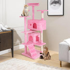 Cat Tree 53 inches Cat Tower for Indoor Cats Cat House with Replaceable and Removable Dangling Ball Cat Trees and Towers with Funny Toys, Pink