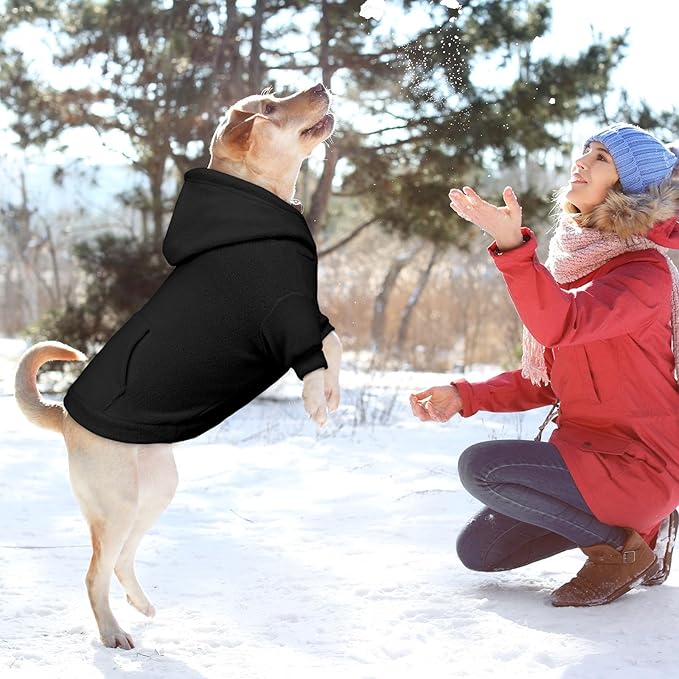 Dog Sweaters for Large Dogs,Dog Hoodie,Warm Fleece Sweatshirt with Hood & Pocket,Leash Hole,Cozy Cold Weather Pet Clothes Sweater Hoodie for Large Dogs(Black,XL)