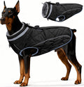 Dog Coat, Warm Dog Winter Coat for Large Dogs, Waterproof Jacket with Harness Built in, Reflective Turtleneck Cold Weather Coats with Zipper,Pet Fleece Vest Snow Jacket, Black XXL