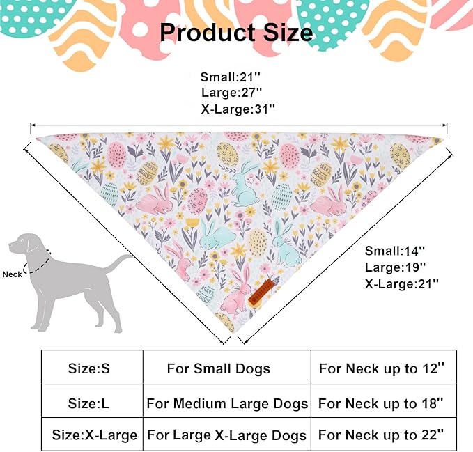 ADOGGYGO Easter Dog Bandana, Carrot Rabbit Pet Scarf, Premium Durable Fabric, Easter Bandanas for Medium Large Dogs Pets (Large)
